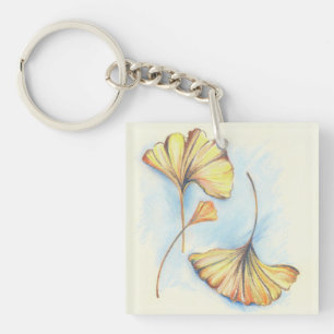 Golden Autumn Ginkgo Leaves Key Ring