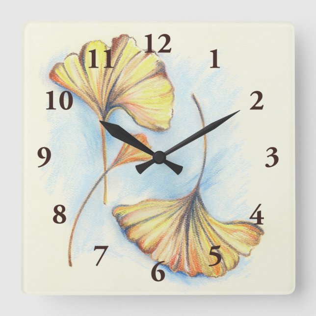 Golden Autumn Ginkgo Leaves Square Wall Clock (Front)