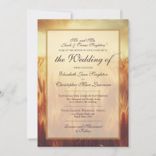 Golden Autumn Harvest Grasses Formal Wedding Invitation