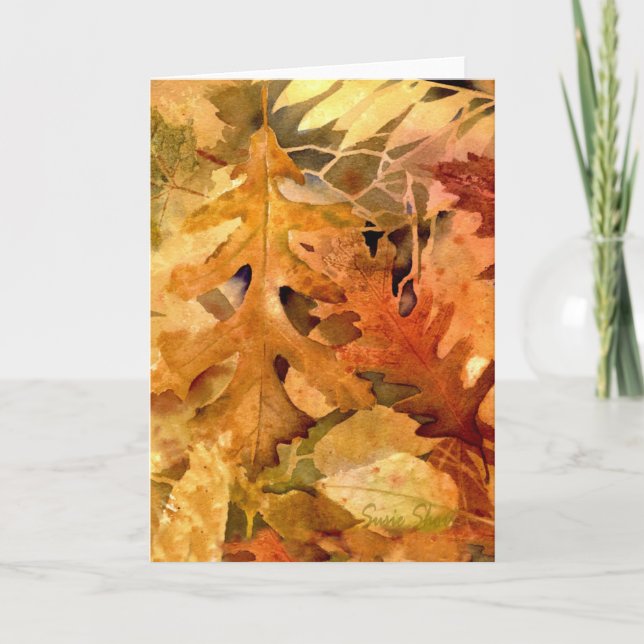 Golden Autumn Leaves-399 Holiday Card (Front)