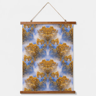 Golden Autumn Leaves Blue Sky Abstract Hanging Tapestry