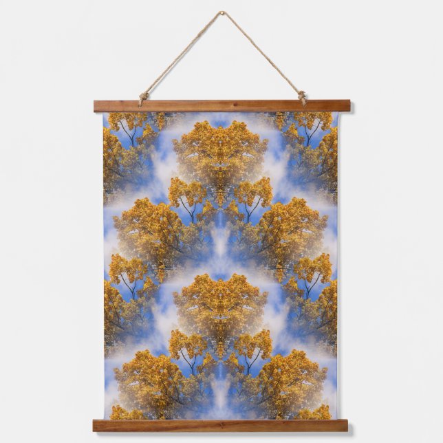 Golden Autumn Leaves Blue Sky Abstract   Hanging Tapestry (Front)