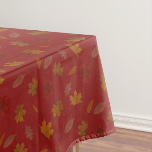 Golden Autumn Leaves on Red Custom Colour Tablecloth
