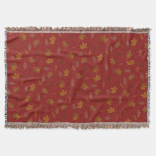 Golden Autumn Leaves on Red Custom Colour Throw Blanket