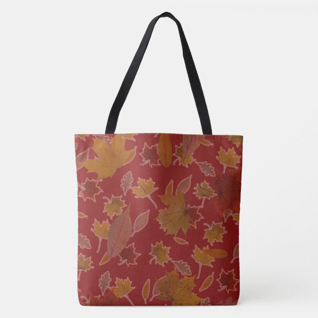 Golden Autumn Leaves on Red Custom Colour Tote Bag (Front)