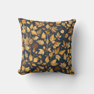 Golden Autumn Leaves Pattern Cushion