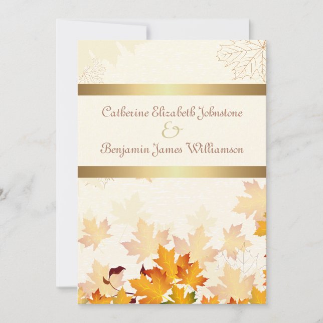 Golden Autumn Leaves Wedding Invitation (Front)