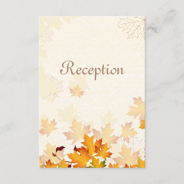 Golden Autumn Leaves Wedding Reception Card (Front)