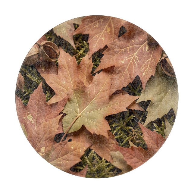 Golden Autumn Maple Leaves Moss Fall Foliage  Cutting Board (Front)