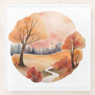 Golden Autumn Pathway Glass Coaster