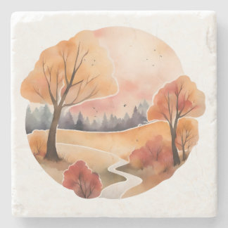 Golden Autumn Pathway Stone Coaster