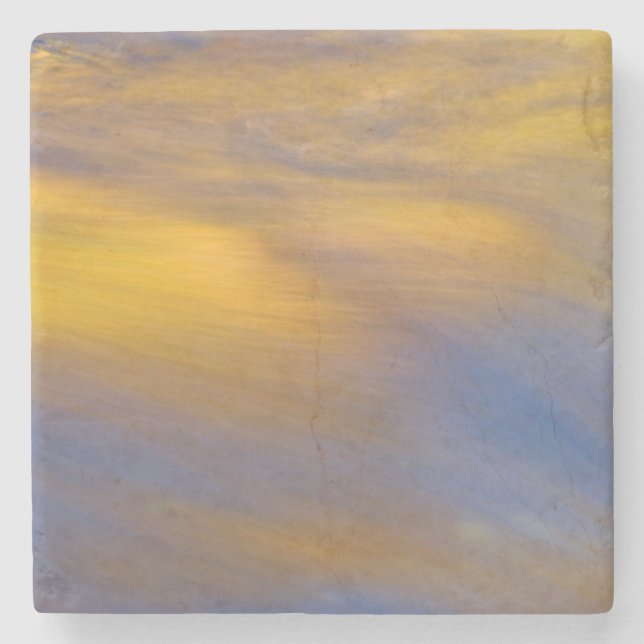 Golden Autumn Reflection on Flowing Water Stone Coaster (Front)