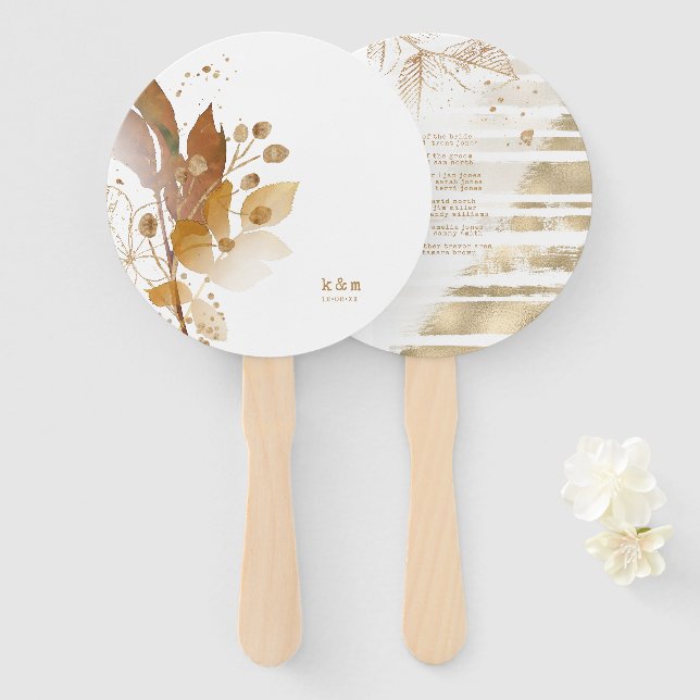 Golden Autumn Splash Wedding Party ID655 Hand Fan (Front and Back)