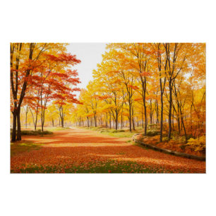 Golden Autumn Tree-lined Path Poster