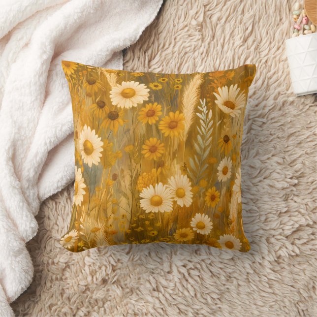 Golden Autumn Wildflower - Rustic Fall  Cushion (Blanket)