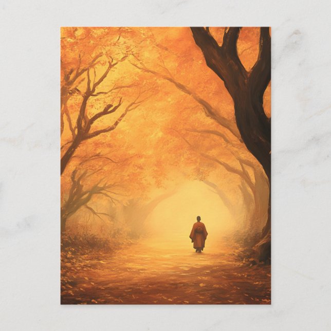 Golden Autumn Zen Path Holiday Postcard (Front)