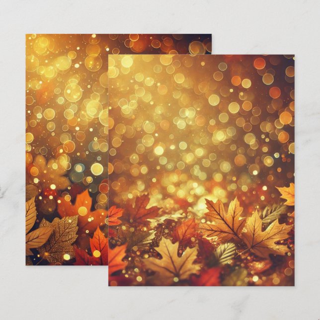 Golden Autumnal Leaves Bokeh Scrapbook Paper (Front/Back)