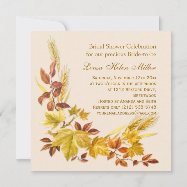 Golden autumnal leaves Bridal Shower Invitation (Front)