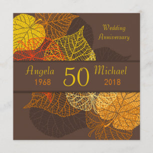 Golden autumnal leaves Wedding Anniversary Invitation
