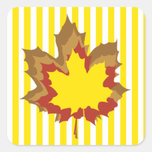 Golden Autumnal Stripes with Leaves Square Sticker