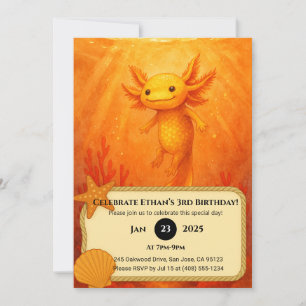 Golden Axolotl in Coral Reef Birthday  Invitation
