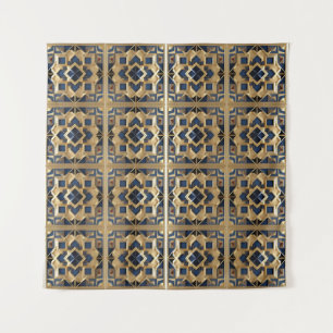 Golden Azure Moroccan Geometric Wall Art Panel Tapestry