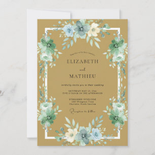 Golden Azure Ranunculus Eucalyptus Wedding Invitation