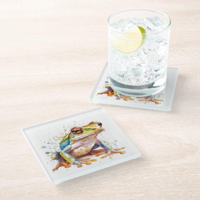 Golden Azure Tree Frog Glass Coaster (Angled)