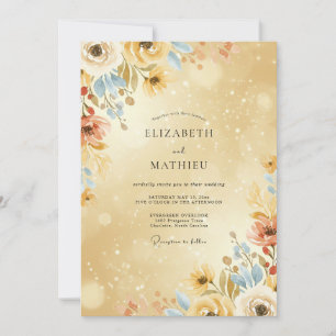 Golden Azure Wildflower Wedding Invitation