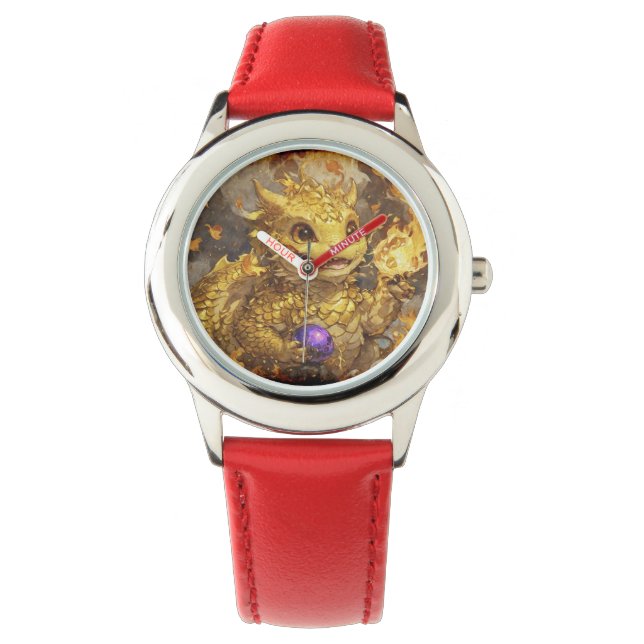 Golden Baby Dragon and flames Watch (Front)