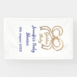 Golden baby glitter bow royal blue baby shower banner