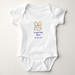 Golden baby glitter bow royal blue baby shower bodysuit