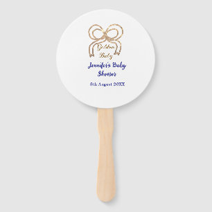 Golden baby glitter bow royal blue baby shower hand fan