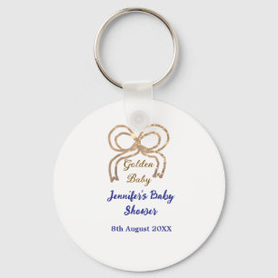 Golden baby glitter bow royal blue baby shower key ring