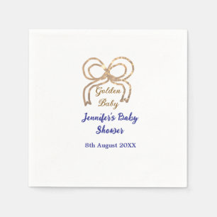Golden baby glitter bow royal blue baby shower napkin