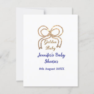 Golden baby glitter bow royal blue baby shower postcard