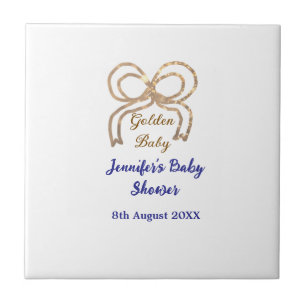 Golden baby glitter bow royal blue baby shower tile