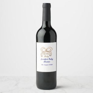 Golden baby glitter bow royal blue baby shower wine label
