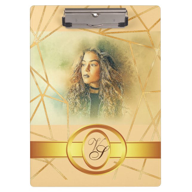 Golden Background Girl Fashion Modern Elegant Clipboard (Front)