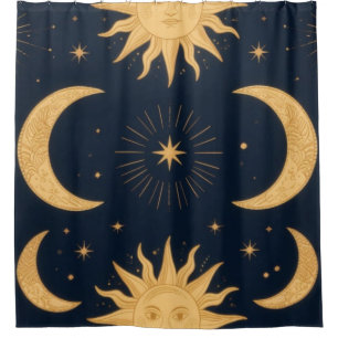 Golden Balance, Sun & Moon Celestial Pattern Shower Curtain