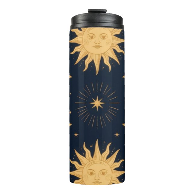 Golden Balance, Sun & Moon Celestial Pattern Thermal Tumbler (Front)
