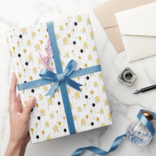 Golden Balloon Ribbon Wrapping Paper