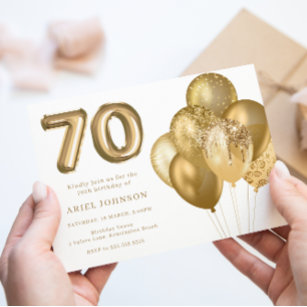 Golden Balloons 70th Birthday Party Invitation