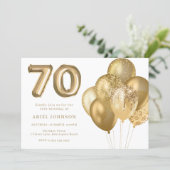 Golden Balloons 70th Birthday Party Invitation (Standing Front)