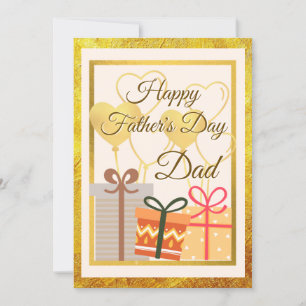 Golden Balloons And Gifts For Dad Fathers Day Flat Card