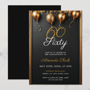 Golden Balloons Confetti & Frame 60th Birthday Invitation