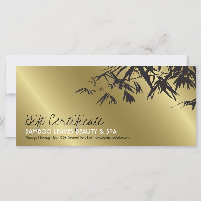 Golden Bamboo Leaves Zen Spa Gift Certificate (Front)