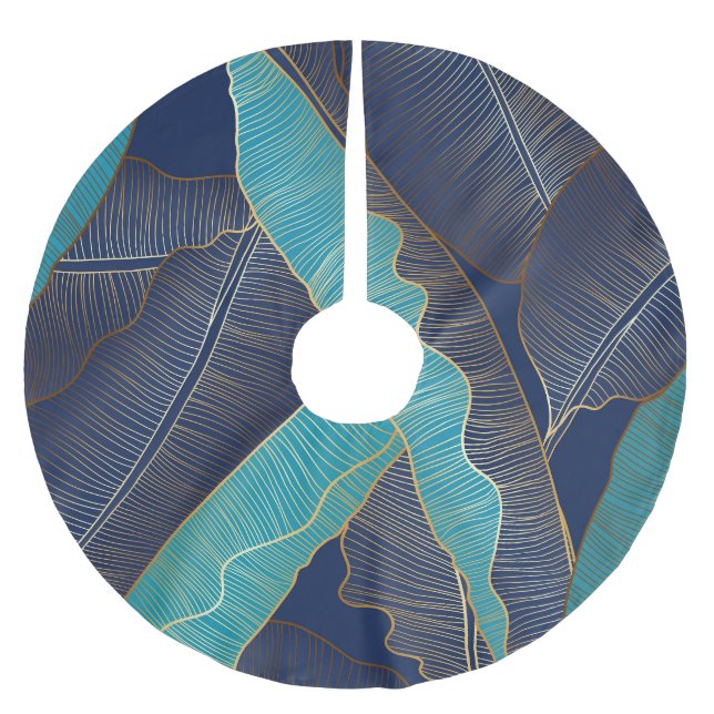 Golden Banana Leaf: Luxury Pattern. Brushed Polyester Tree Skirt (Front)