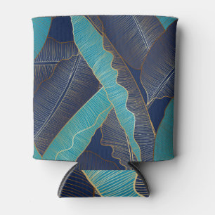 Golden Banana Leaf: Luxury Pattern. Can Cooler