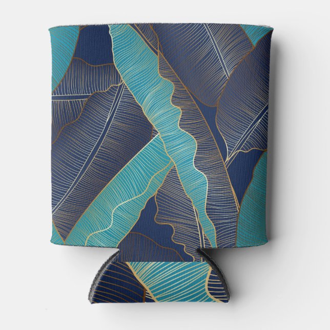 Golden Banana Leaf: Luxury Pattern. Can Cooler (Front)